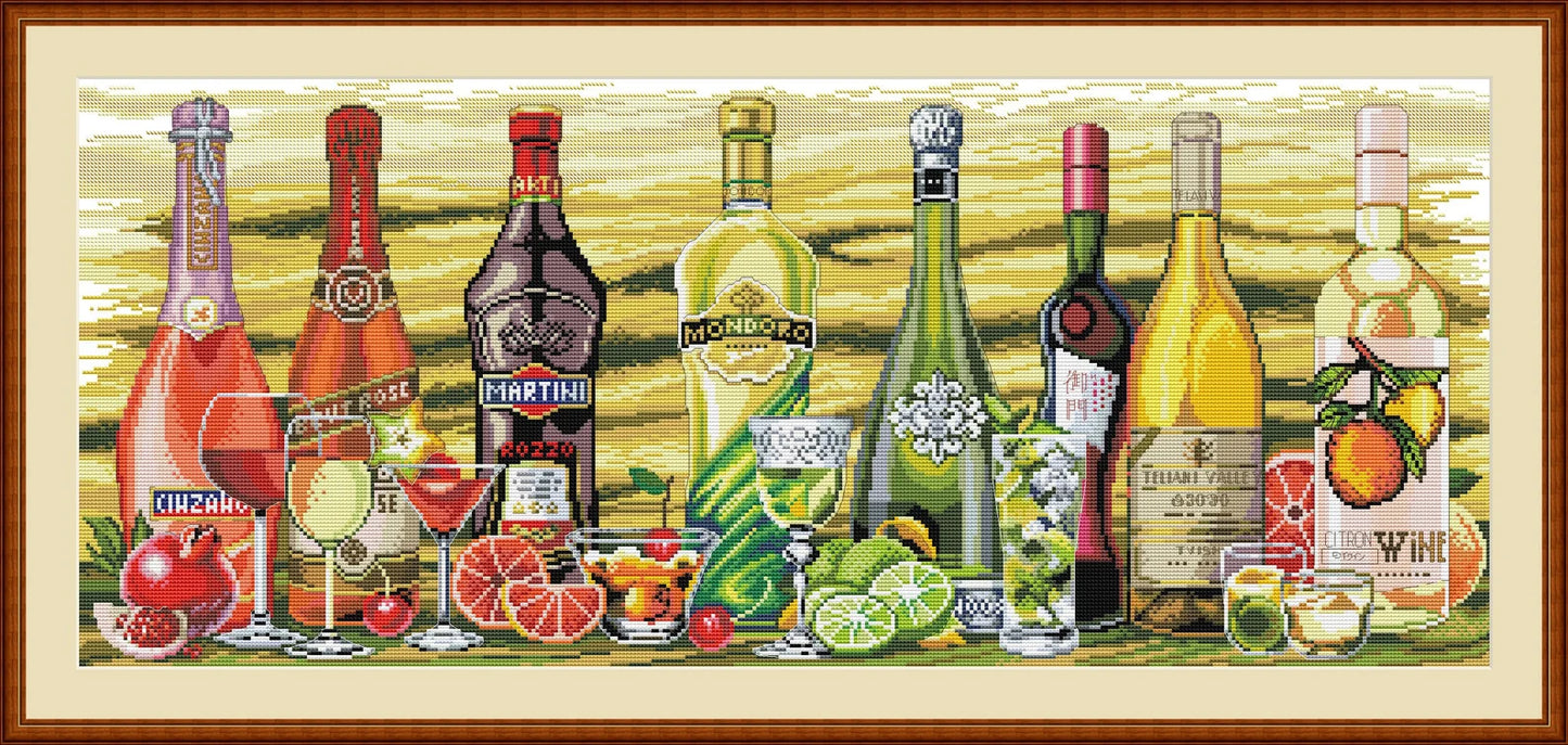 Bottle Wine Cross Stitch Pattern Still Life Kitchen Decor Hand Embroidery Needlepoint Chart Counted cross stitch Glass Shot Cocktail Fruit