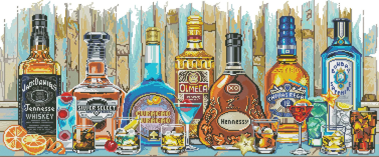 Bottle Whiskey Cross Stitch Pattern Still Life Kitchen Decor Hand Embroidery Needlepoint Chart Counted cross stitch Glass Shot Cocktail PDF