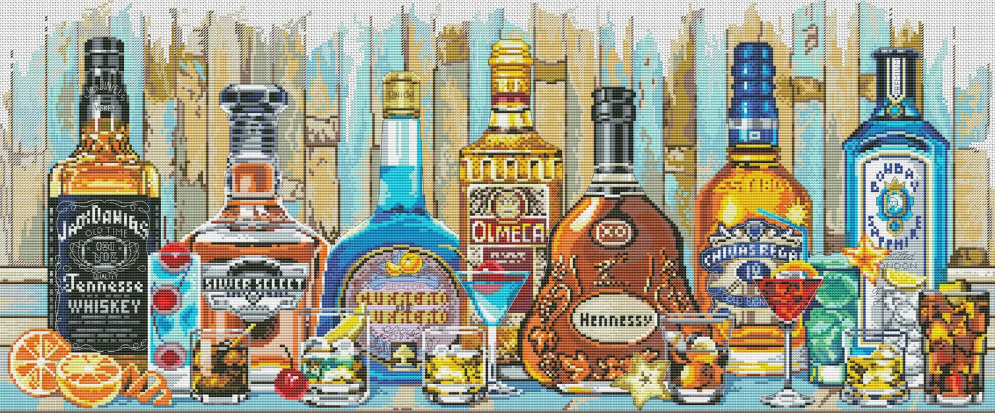 Bottle Whiskey Cross Stitch Pattern Still Life Kitchen Decor Hand Embroidery Needlepoint Chart Counted cross stitch Glass Shot Cocktail PDF