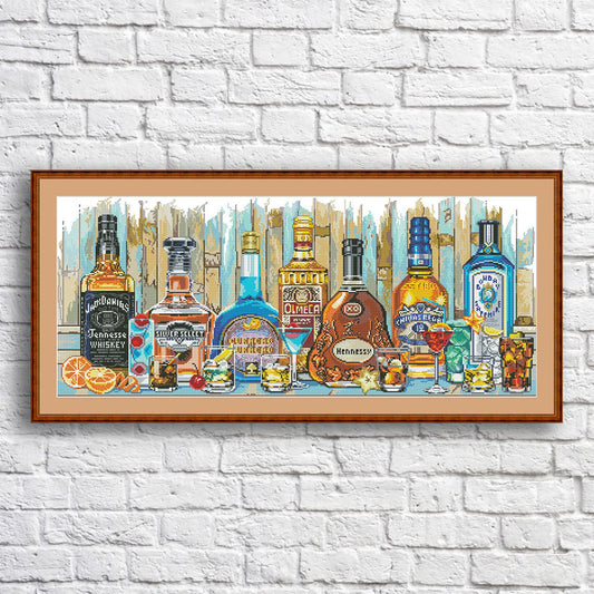 Bottle Whiskey Cross Stitch Pattern Still Life Kitchen Decor Hand Embroidery Needlepoint Chart Counted cross stitch Glass Shot Cocktail PDF