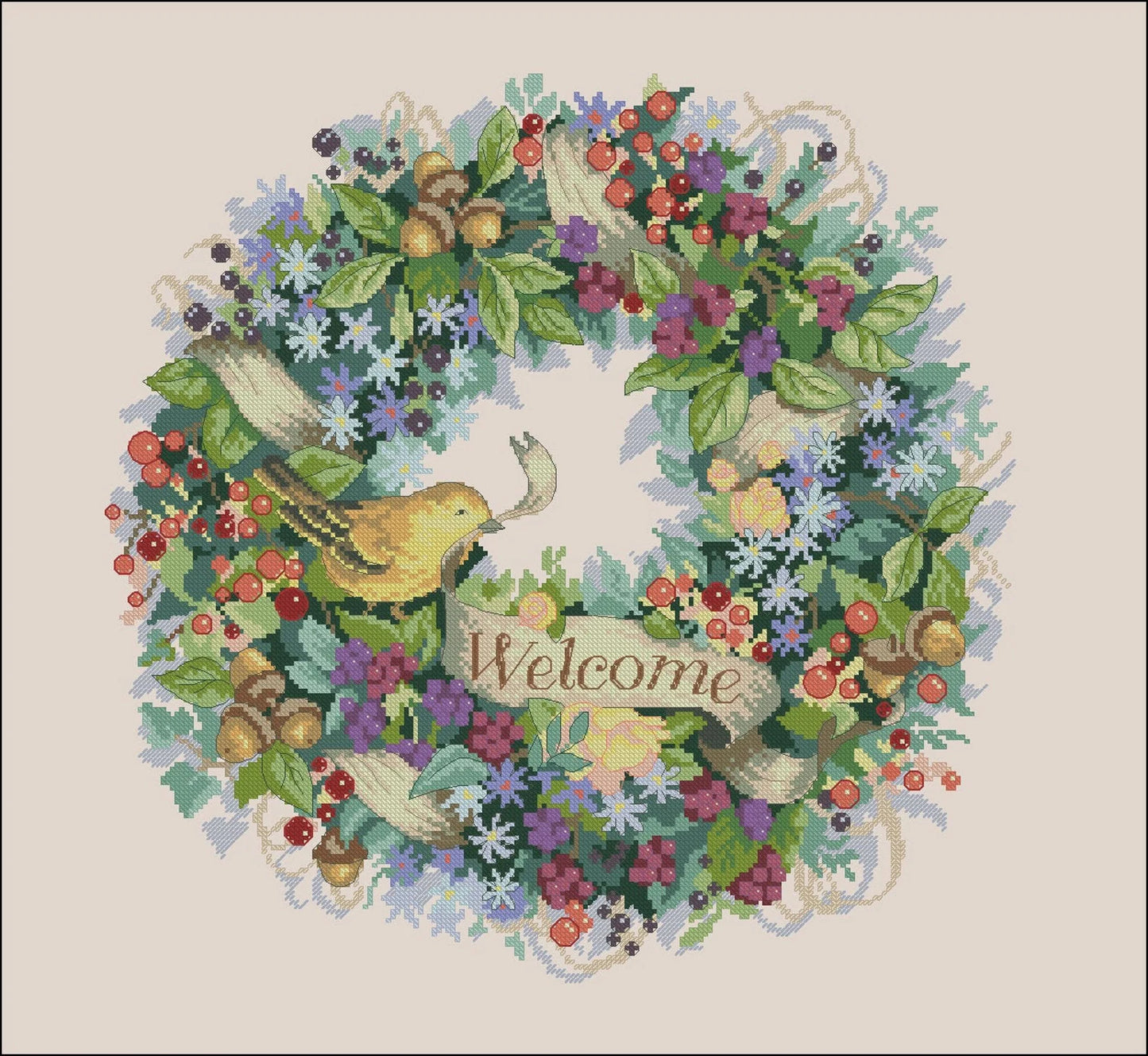 Flower Wreath Cross Stitch Pattern Colorful Art X-stitch Chart Needlepoint Pattern Embroidery Chart Printable Instant Download PDF Design