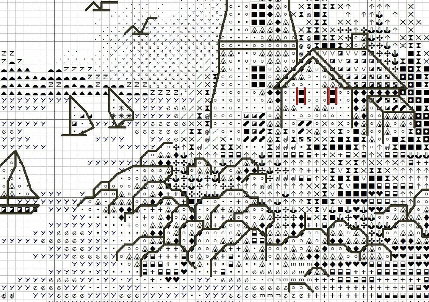 Summer on the Beach Cross Stitch Pattern Digital Pattern Modern Decor Landscape Pattern Hand Embroidery Needlepoint Counted cross stitch