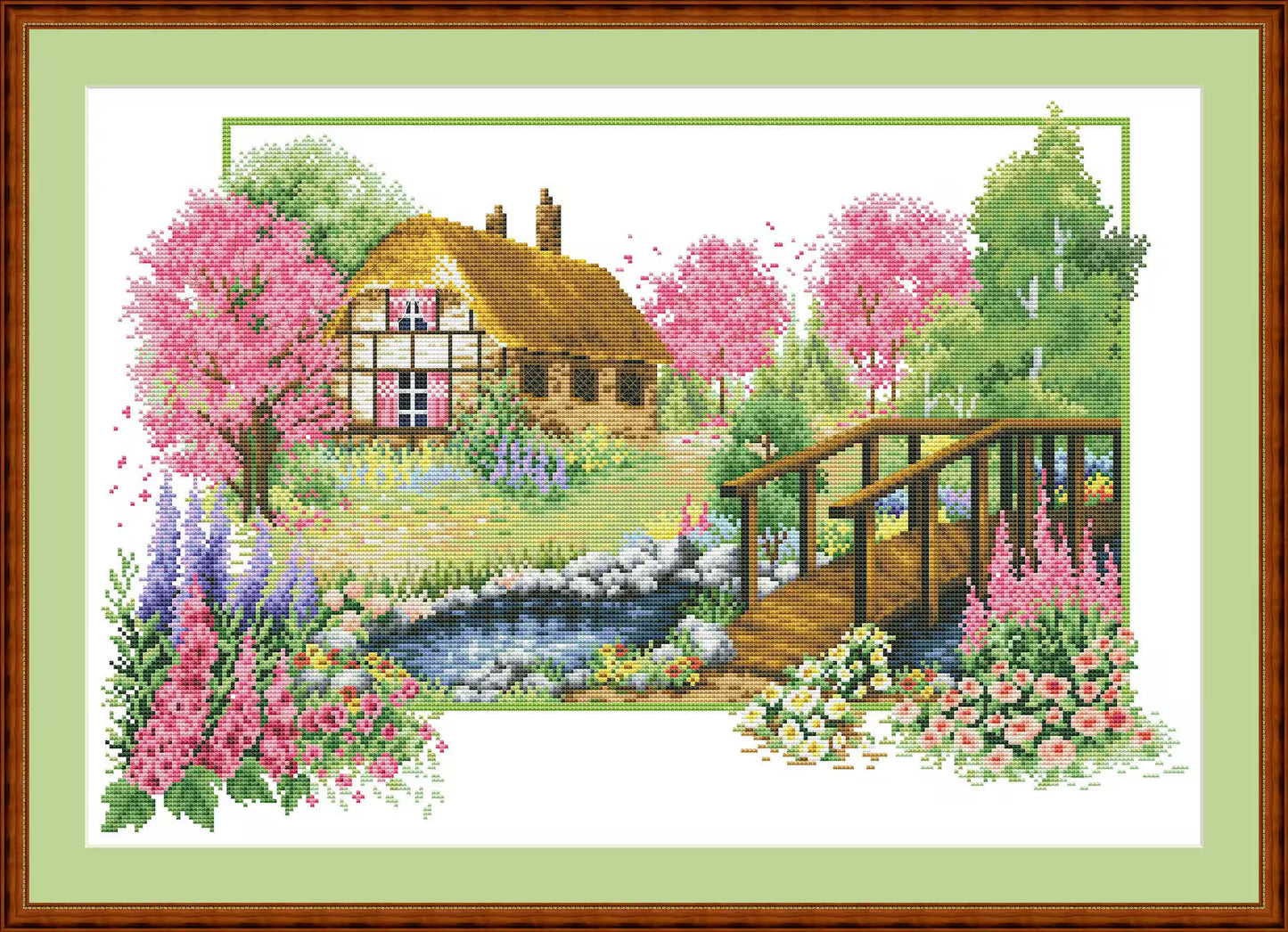 Spring landscape Counted Cross Stitch Pattern Village House Hand Embroidery Needlepoint Chart Cottage Pattern PDF Modern Cross Stitch