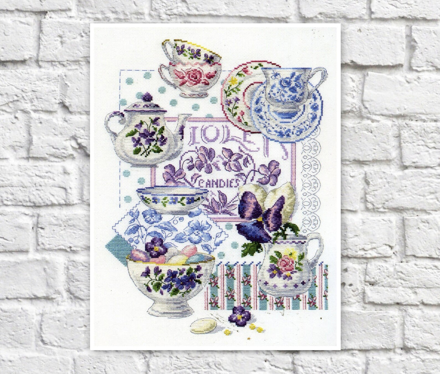 Kitchen Cross Stitch Pattern Tea Cups Colorful Art DIY X-stitch Chart Needlepoint Embroidery Chart Printable Instant Download PDF Design