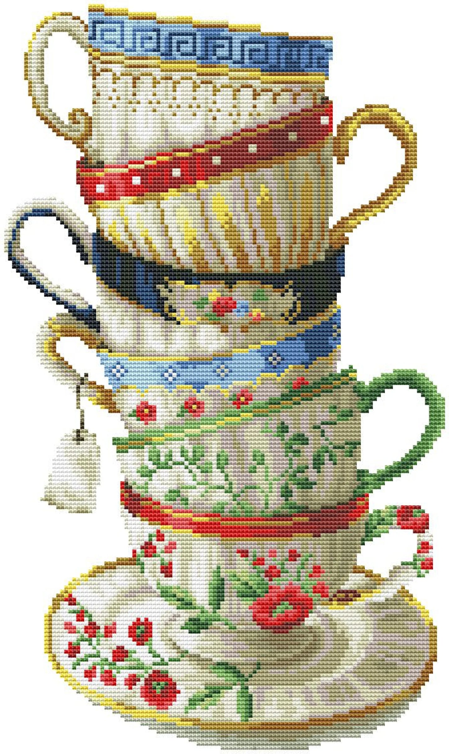 Kitchen Cross Stitch Pattern Tea Cups Pattern Kitchen Still Life Modern Decor Pattern Cups Mugs Napkins Embroidery Needlepoint chart PDF