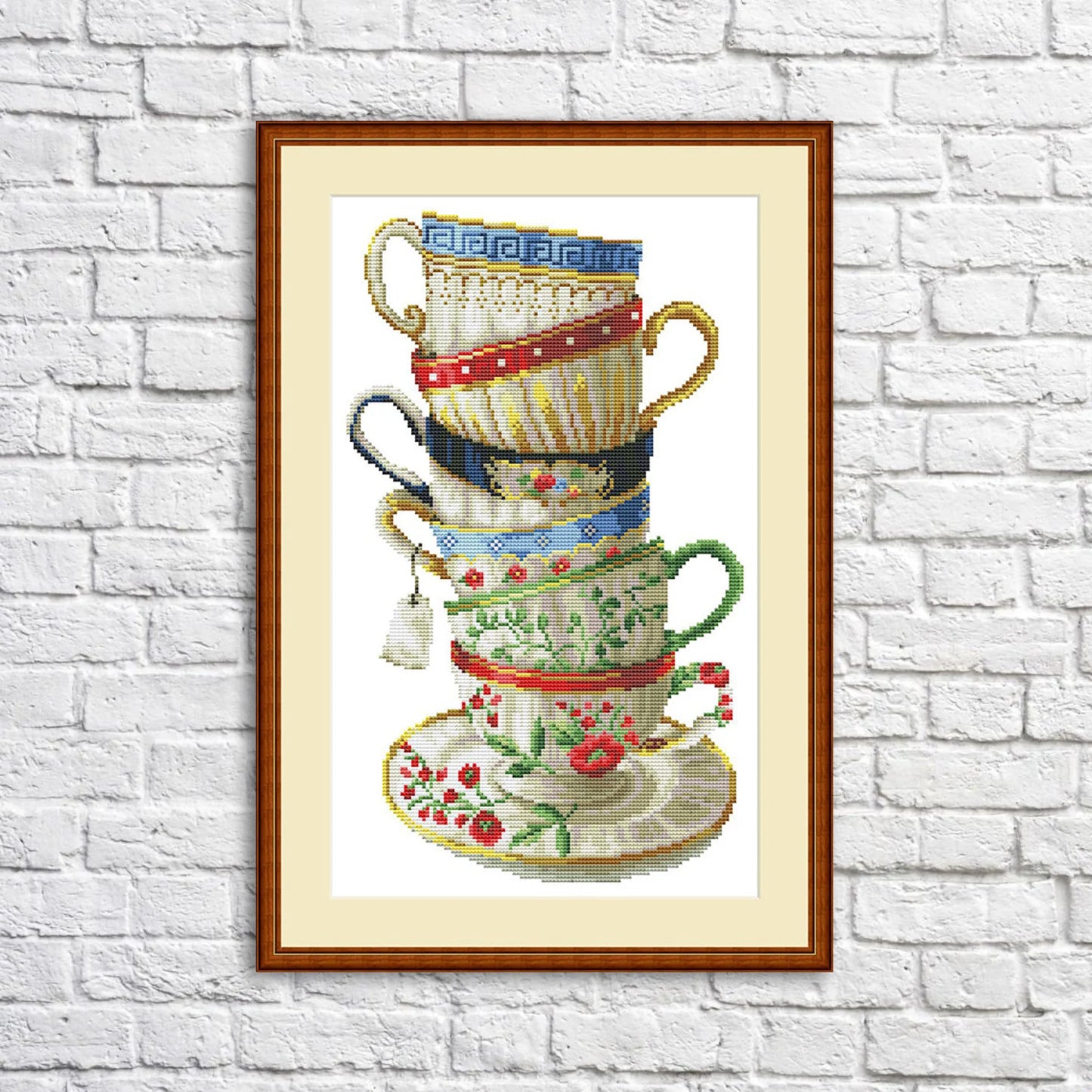 Kitchen Cross Stitch Pattern Tea Cups Pattern Kitchen Still Life Modern Decor Pattern Cups Mugs Napkins Embroidery Needlepoint chart PDF