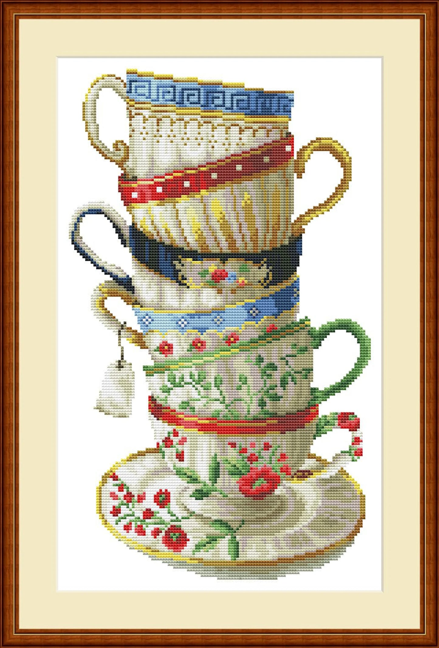 Kitchen Cross Stitch Pattern Tea Cups Pattern Kitchen Still Life Modern Decor Pattern Cups Mugs Napkins Embroidery Needlepoint chart PDF