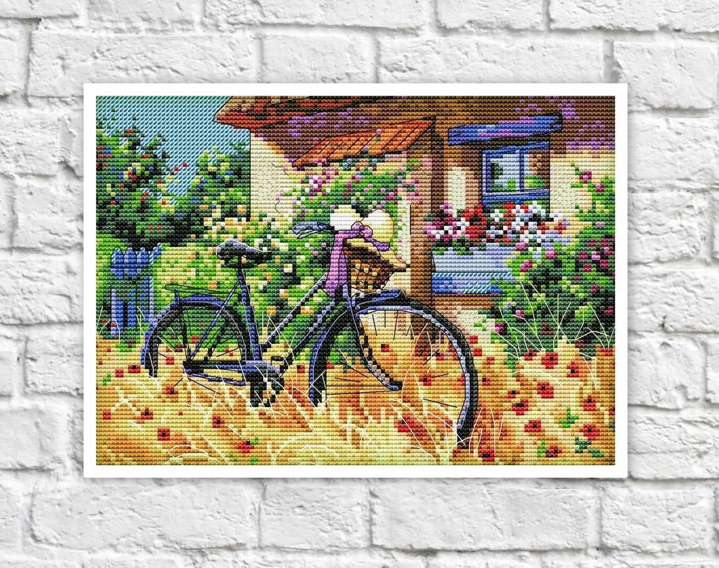 Bike Cross Stitch Pattern Colorful Art DIY X-stitch Chart Needlepoint Pattern Embroidery Chart Printable Instant Download PDF Design