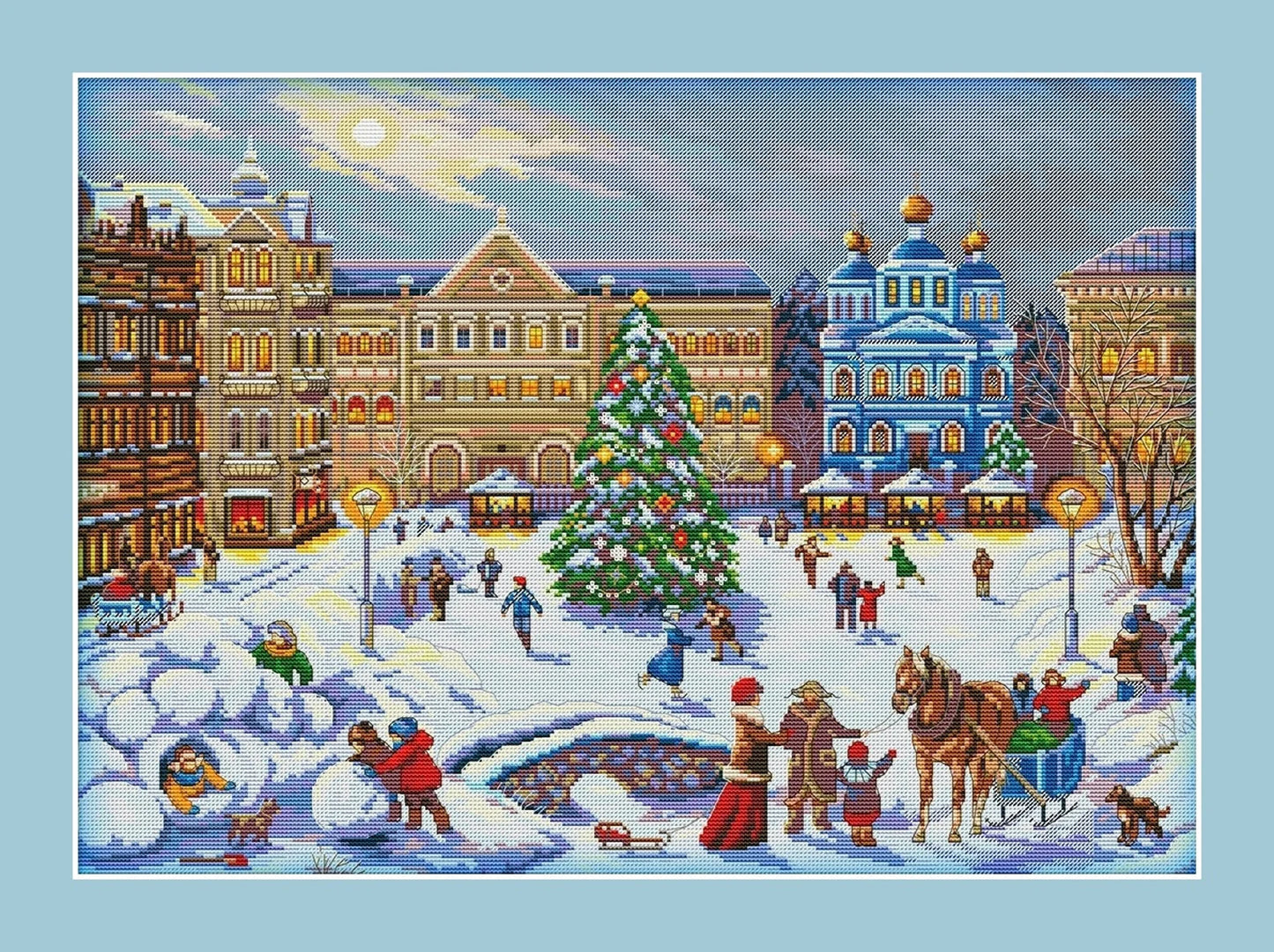 Christmas houses Cross Stitch Pattern Colorful Art DIY X-stitch Needlepoint Pattern Embroidery Chart Printable Instant Download PDF Design