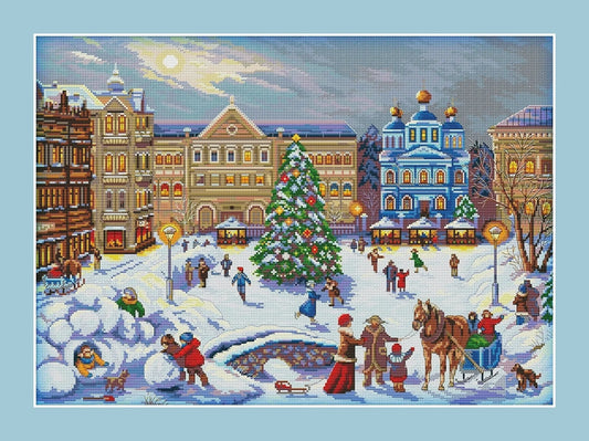 Christmas houses Cross Stitch Pattern Colorful Art DIY X-stitch Needlepoint Pattern Embroidery Chart Printable Instant Download PDF Design
