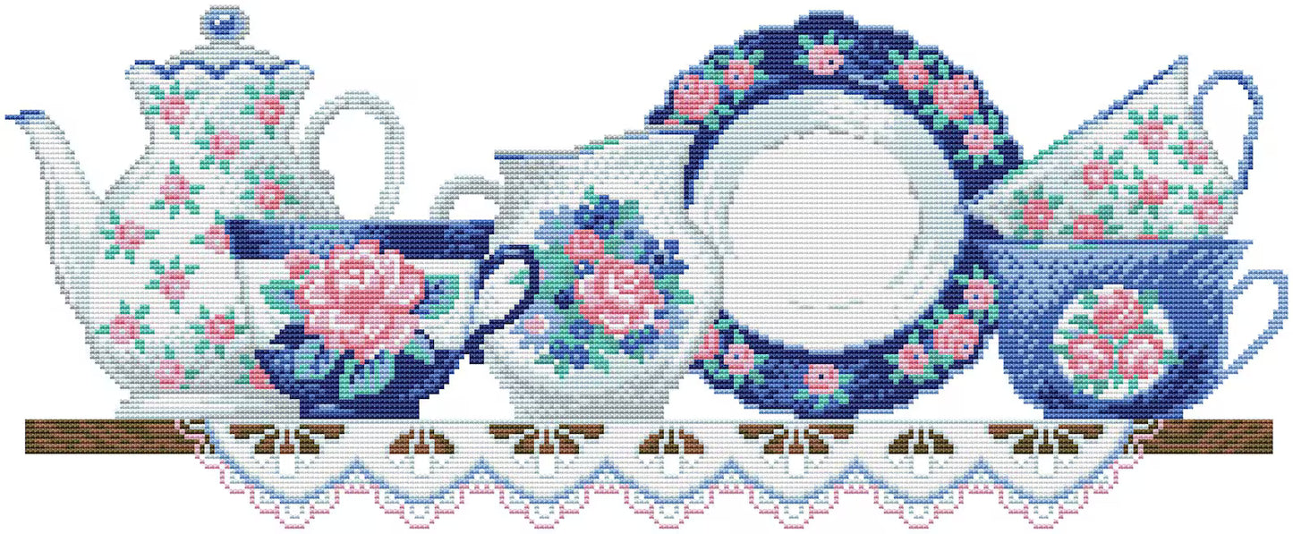 Kitchen Cross Stitch Pattern Shelf with Dishies Kitchen Still Life Modern Decor Pattern Cups Mugs Napkins Embroidery Needlepoint chart PDF