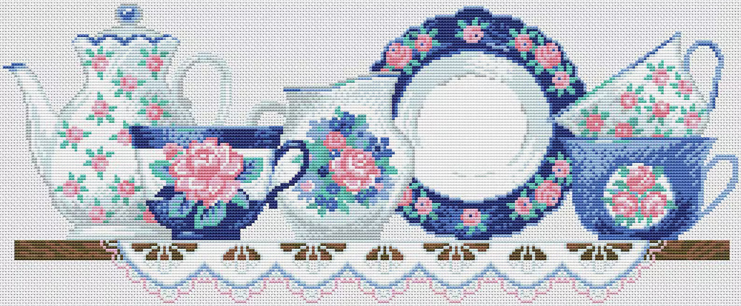 Kitchen Cross Stitch Pattern Shelf with Dishies Kitchen Still Life Modern Decor Pattern Cups Mugs Napkins Embroidery Needlepoint chart PDF