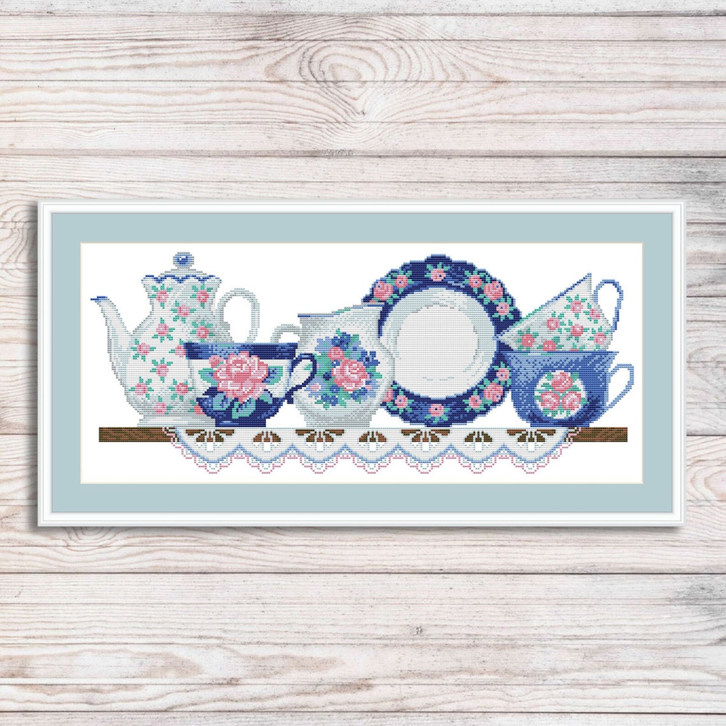 Kitchen Cross Stitch Pattern Shelf with Dishies Kitchen Still Life Modern Decor Pattern Cups Mugs Napkins Embroidery Needlepoint chart PDF