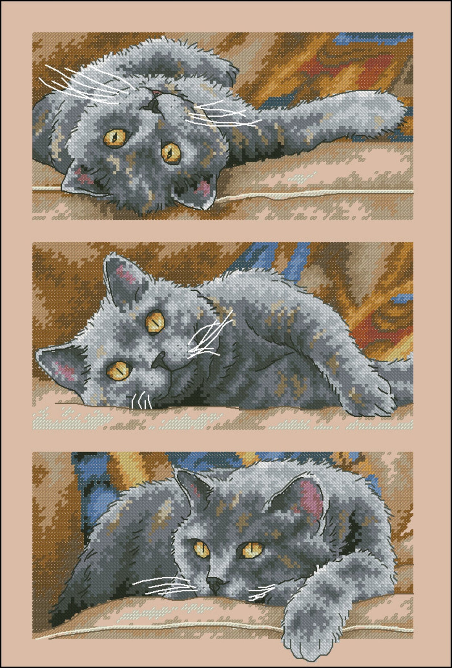 Cat Cross Stitch Pattern Black Cat Colorful Art DIY X-stitch Needlepoint Pattern Embroidery Chart Printable Instant Download PDF Design