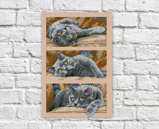Cat Cross Stitch Pattern Black Cat Colorful Art DIY X-stitch Needlepoint Pattern Embroidery Chart Printable Instant Download PDF Design