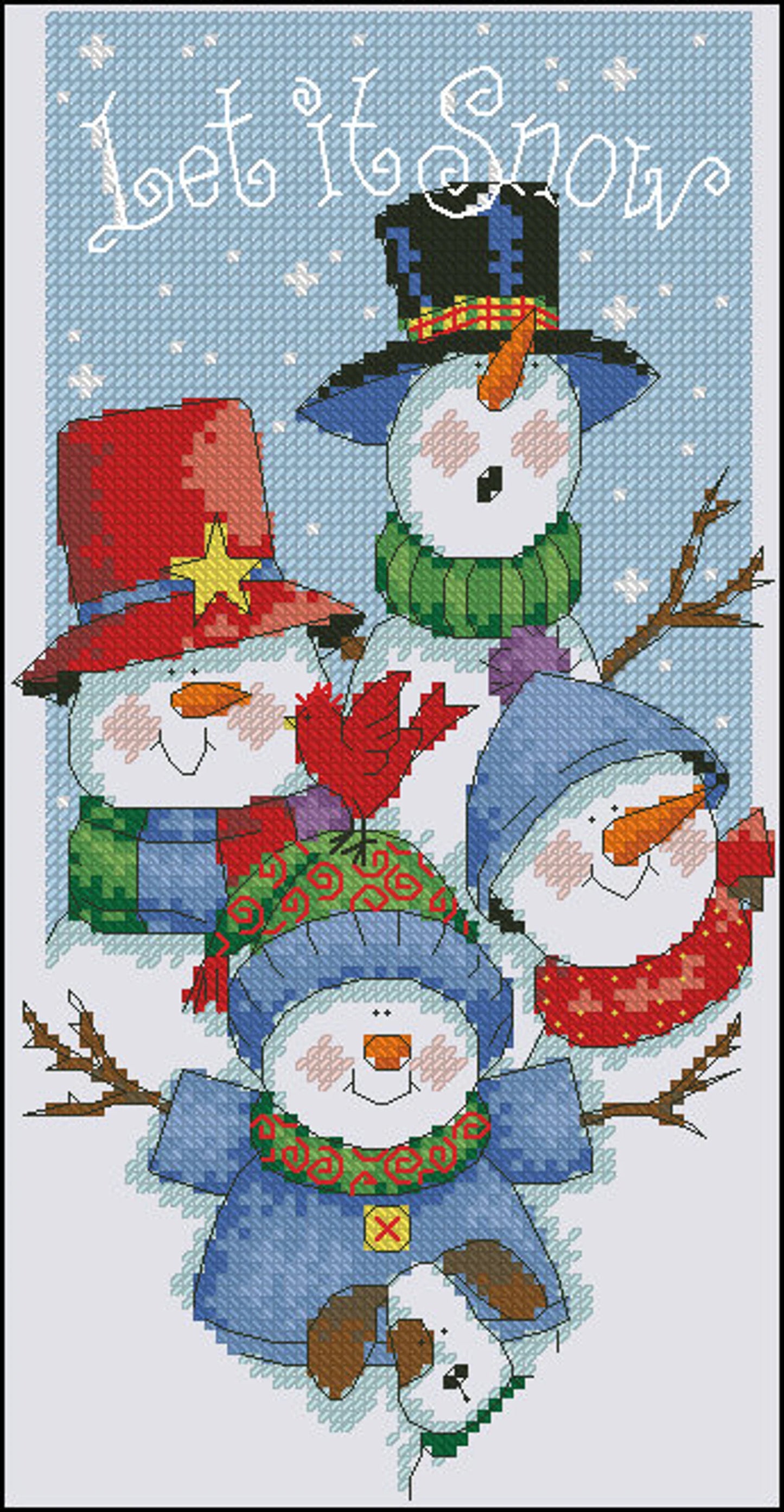 Christmas Snowmen Cross Stitch Pattern Colorful Art DIY X-stitch Chart Needlepoint Embroidery Chart Printable Instant Download PDF Design