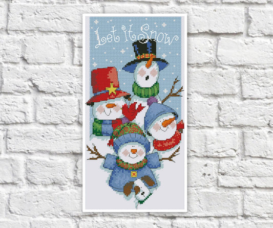 Christmas Snowmen Cross Stitch Pattern Colorful Art DIY X-stitch Chart Needlepoint Embroidery Chart Printable Instant Download PDF Design