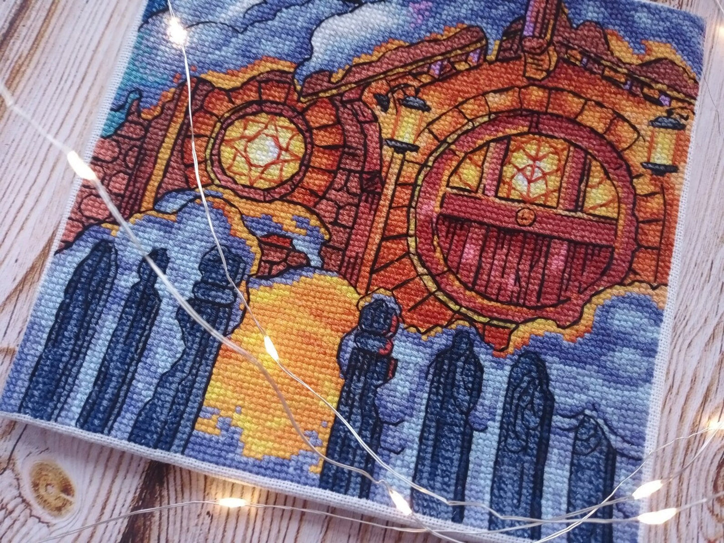 Cross Stitch Pattern "Halfling's house in winter night" DMC Needlepoint Pattern Embroidery Chart Printable PDF Instant Download