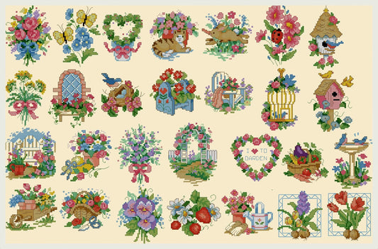 Mini Flowers Cross Stitch Pattern Simple Colorful Art DIY X-stitch Chart Needlepoint Embroidery Chart Printable Instant Download PDF Design