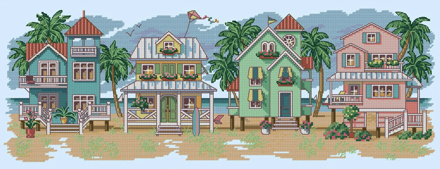 Beach Houses Cross Stitch Pattern Colorful Art DIY X-stitch Chart Needlepoint Pattern Embroidery Chart Printable Instant Download PDF Design
