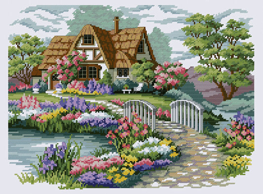 Village House Cross Stitch Pattern Colorful Art DIY X-stitch Chart Needlepoint Embroidery Chart Printable PDF Instant Download Design