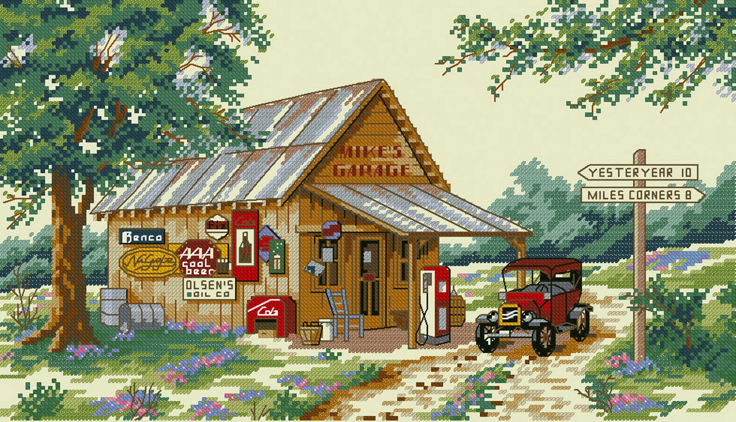 Village House Cross Stitch Pattern Cars Colorful Art DIY X-stitch Needlepoint Embroidery Chart Printable Instant Download PDF Design