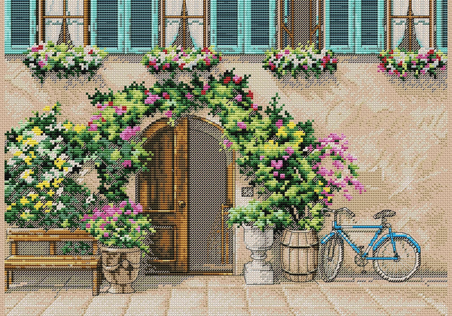 Door Cross Stitch Pattern House Colorful Art DIY X-stitch Chart Needlepoint Pattern Embroidery Chart Printable Instant Download PDF Design