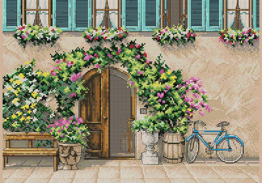 Door Cross Stitch Pattern House Colorful Art DIY X-stitch Chart Needlepoint Pattern Embroidery Chart Printable Instant Download PDF Design