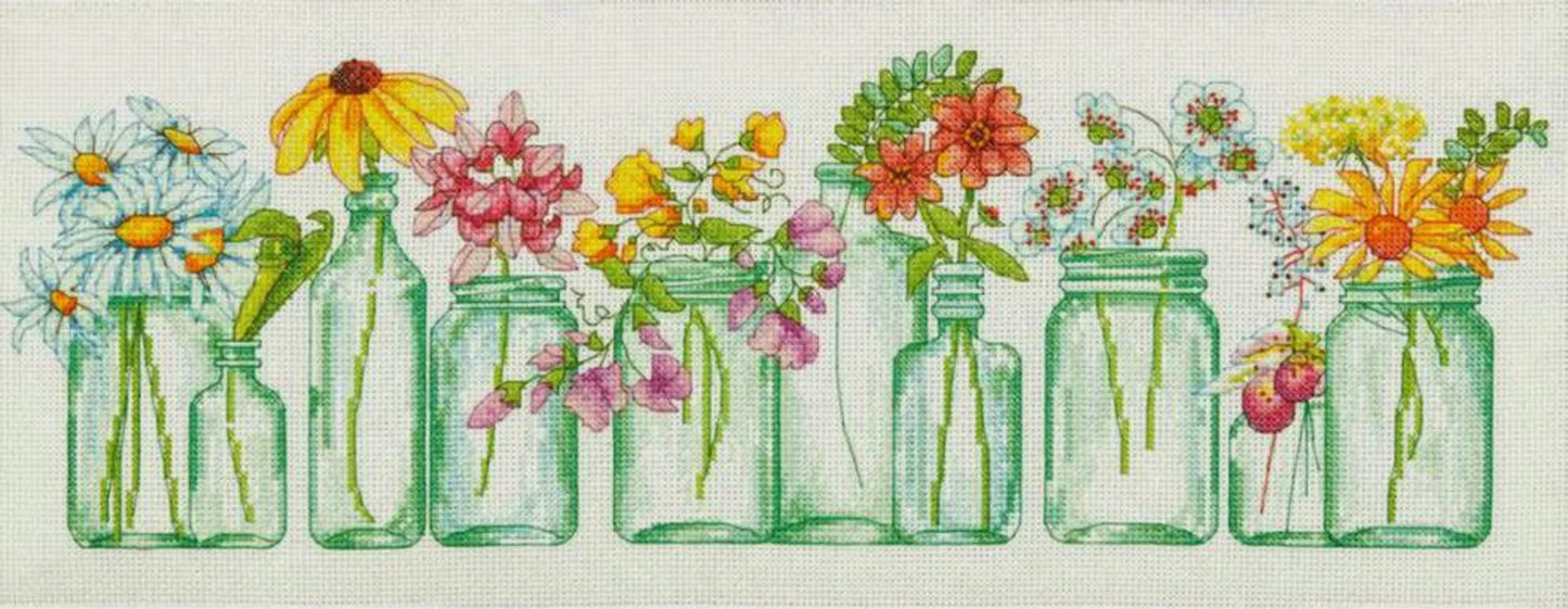 Flowers in Jars Cross Stitch Pattern Colorful Art DIY X-stitch Needlepoint Pattern Embroidery Chart Printable Instant Download PDF Design