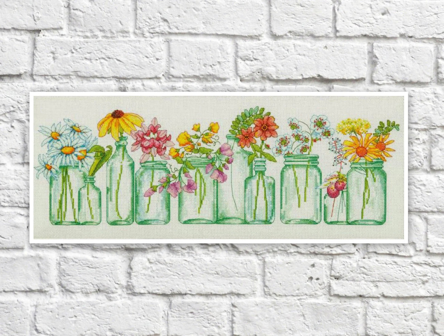 Flowers in Jars Cross Stitch Pattern Colorful Art DIY X-stitch Needlepoint Pattern Embroidery Chart Printable Instant Download PDF Design