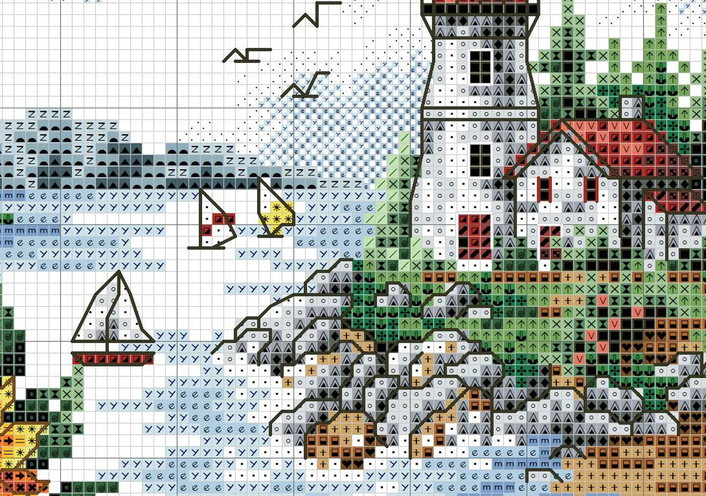 Summer on the Beach Cross Stitch Pattern Digital Pattern Modern Decor Landscape Pattern Hand Embroidery Needlepoint Counted cross stitch