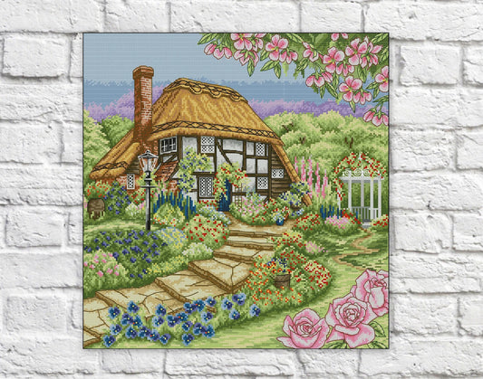 House Cross Stitch Pattern Village House Colorful Art DIY X-stitch Needlepoint Pattern Embroidery Chart Printable Instant Download PDF Decor