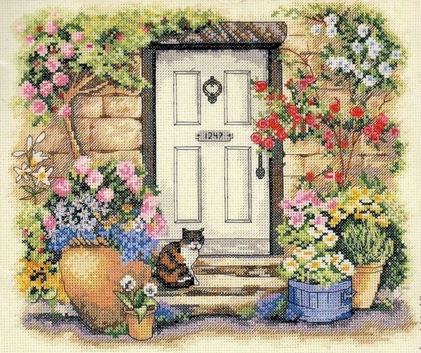 Garden House Cross Stitch Pattern Door Colorful Art DIY X-stitch Needlepoint Pattern Embroidery Chart Printable Instant Download PDF Design