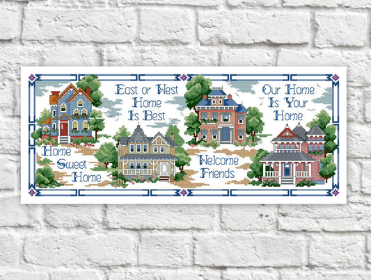 Victorian Cottage Cross Stitch Pattern Colorful Art DIY X-stitch Needlepoint Pattern Embroidery Chart Printable Instant Download PDF Design