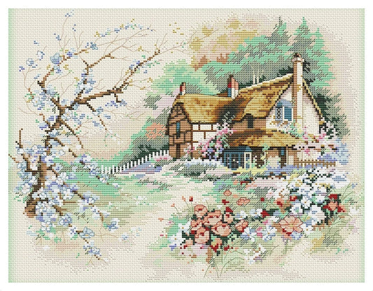 Village Houses Cross Stitch Pattern Colorful Art DIY X-stitch Needlepoint Pattern Embroidery Chart Printable Instant Download PDF Design