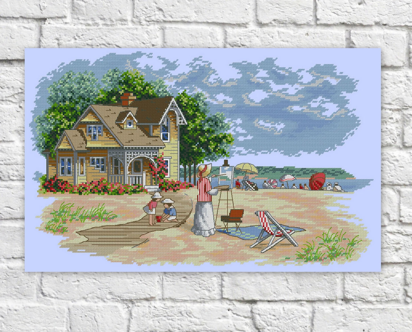 Beach House Cross Stitch Pattern Colorful Art DIY X-stitch Chart Needlepoint Pattern Embroidery Chart Printable PDF Instant Download Design