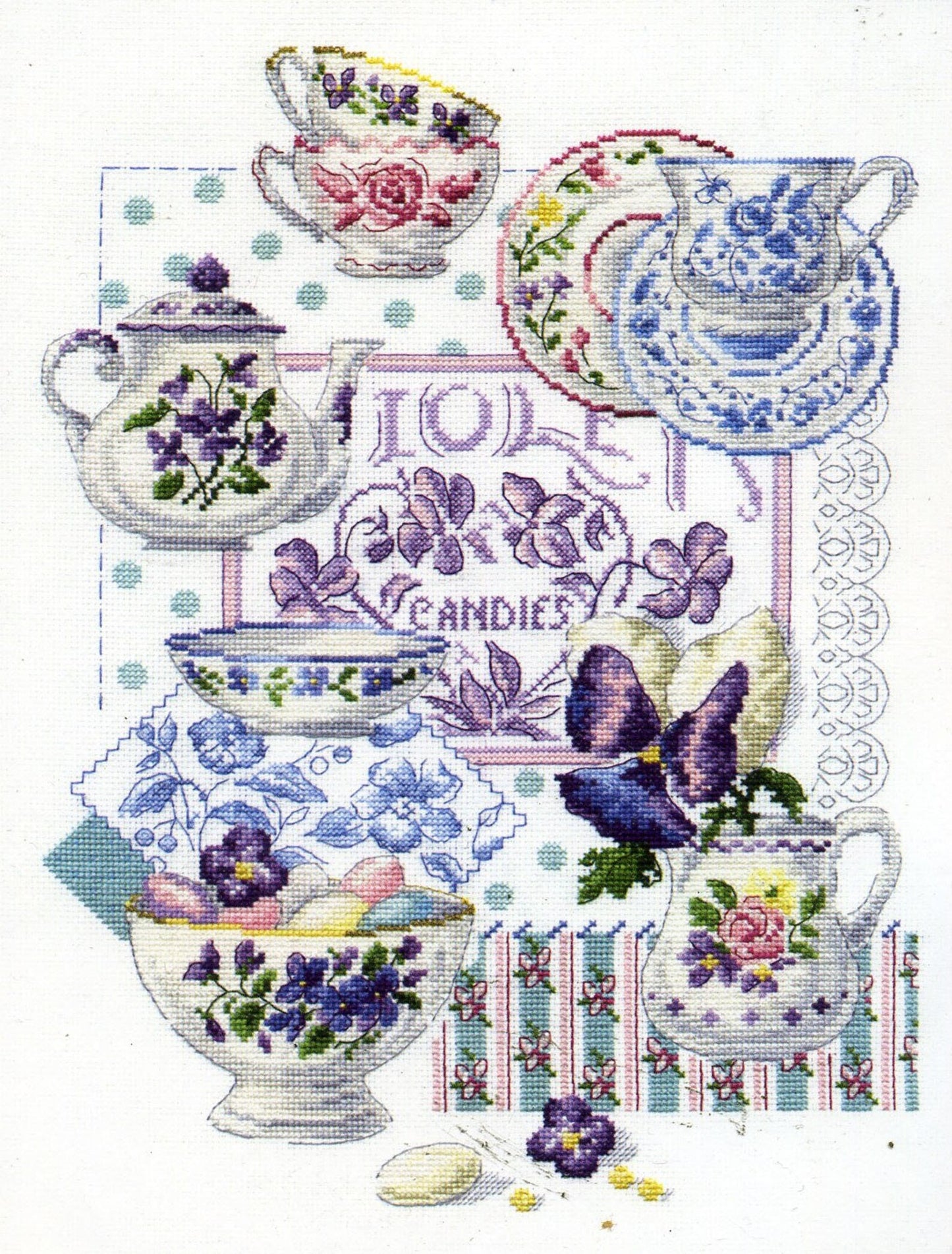 Kitchen Cross Stitch Pattern Tea Cups Colorful Art DIY X-stitch Chart Needlepoint Embroidery Chart Printable Instant Download PDF Design
