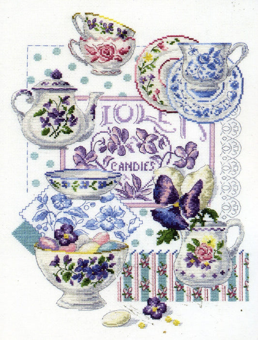 Kitchen Cross Stitch Pattern Tea Cups Colorful Art DIY X-stitch Chart Needlepoint Embroidery Chart Printable Instant Download PDF Design