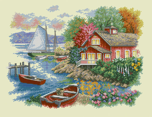 Village Houses Cross Stitch Pattern Colorful Art DIY X-stitch Needlepoint Pattern Embroidery Chart Printable Instant Download PDF Design