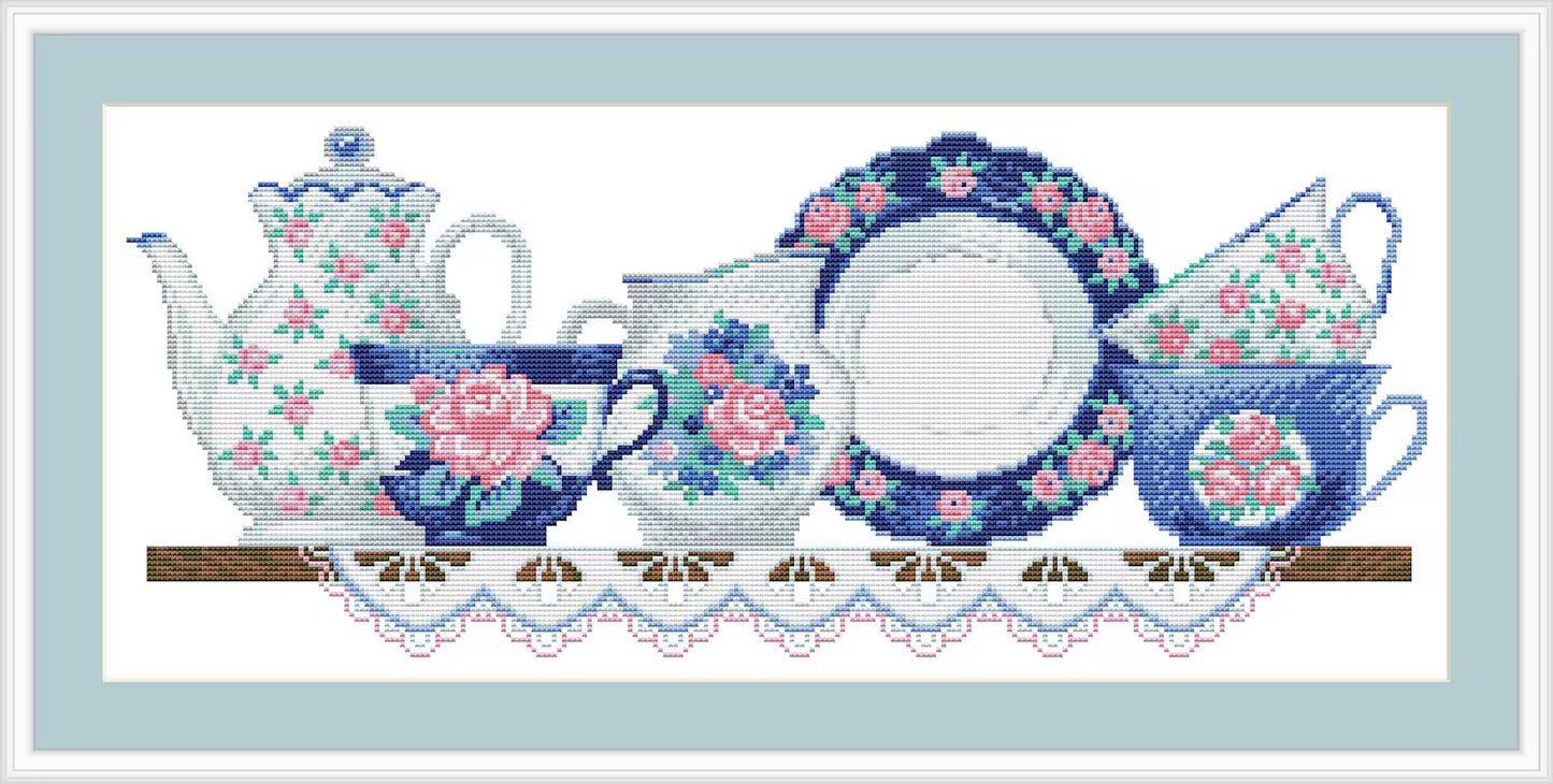 Kitchen Cross Stitch Pattern Shelf with Dishies Kitchen Still Life Modern Decor Pattern Cups Mugs Napkins Embroidery Needlepoint chart PDF