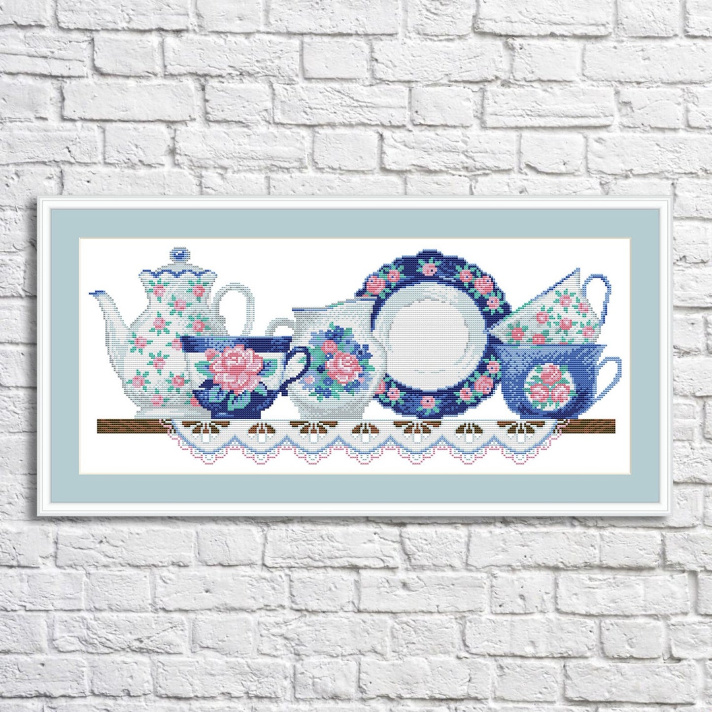 Kitchen Cross Stitch Pattern Shelf with Dishies Kitchen Still Life Modern Decor Pattern Cups Mugs Napkins Embroidery Needlepoint chart PDF