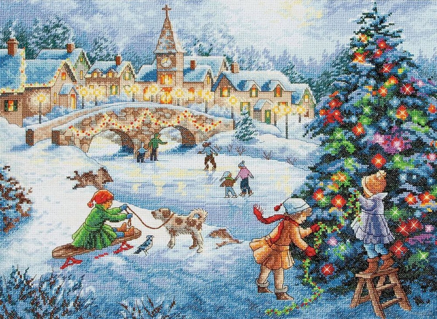 Christmas City Cross Stitch Pattern Colorful Art DIY X-stitch Needlepoint Pattern Embroidery Chart Printable Instant Download PDF Design