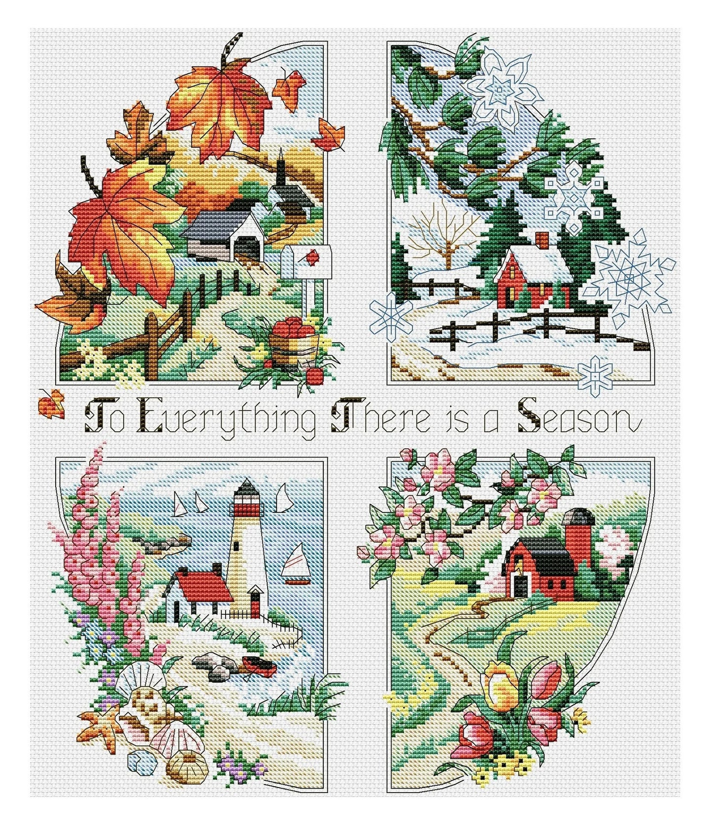 Seasons Cross Stitch Pattern Colorful Art DIY X-stitch Chart Needlepoint Pattern Embroidery Chart Printable Instant Download PDF Design