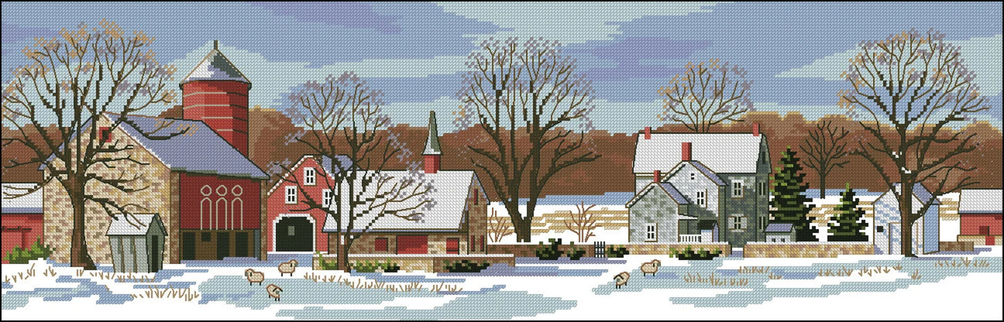 Village Cross Stitch Pattern Colorful Art DIY X-stitch Chart Needlepoint Pattern Embroidery Chart Printable Instant Download PDF Design