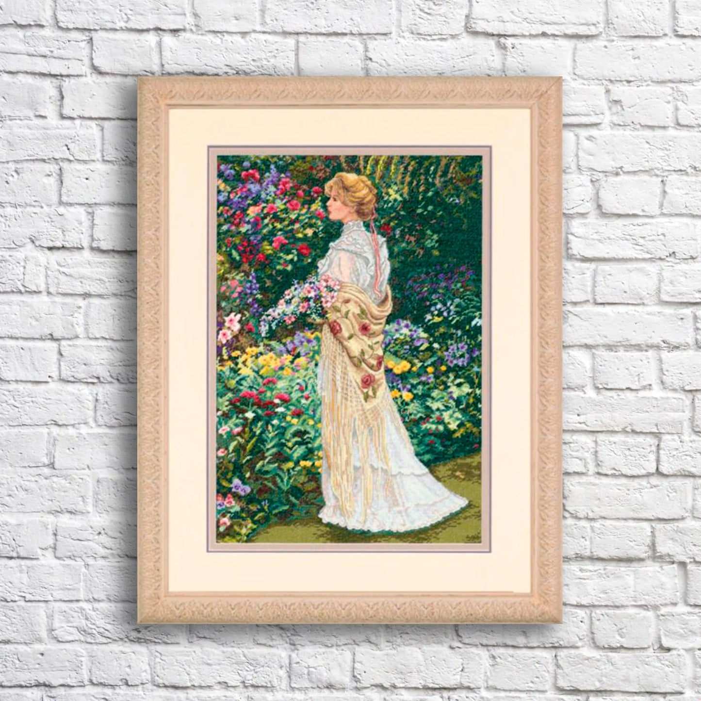 Victorian Lady Cross Stitch Pattern Digital Pattern Modern Wall Decor Flowers Pattern Woman in Garden Hand Embroidery Needlepoint chart PDF