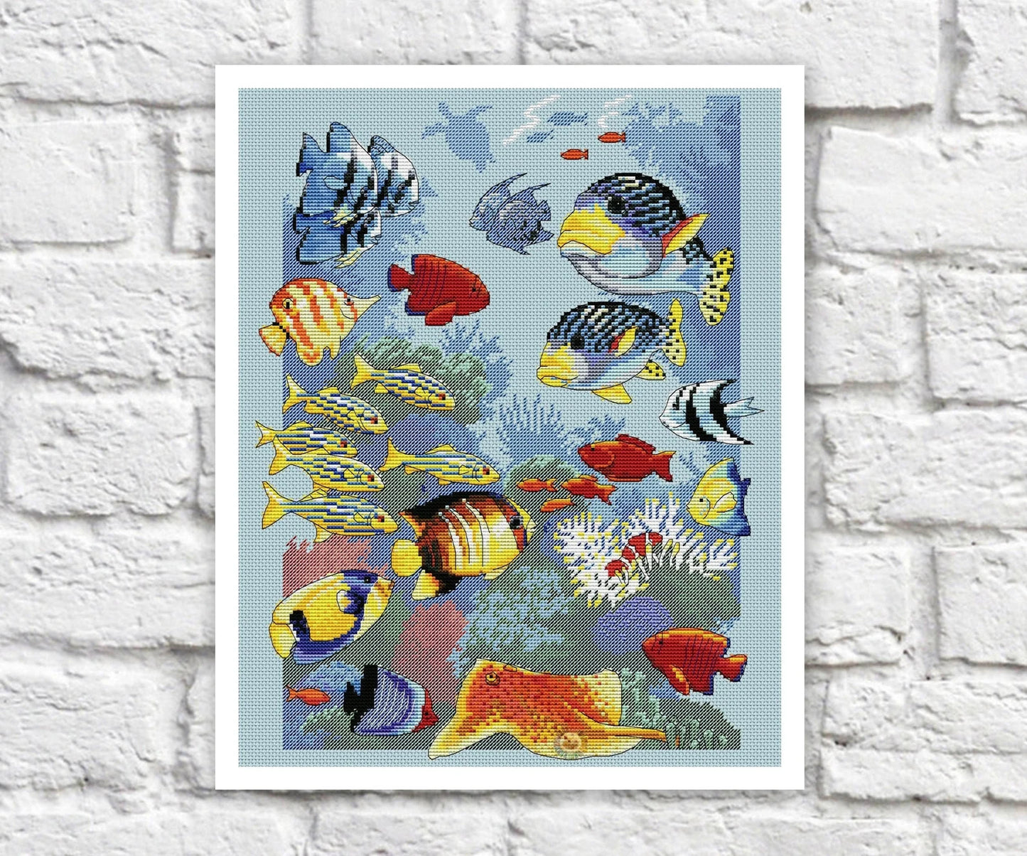 Sea Fish Cross Stitch Pattern Colorful Art DIY X-stitch Chart Needlepoint Pattern Embroidery Chart Printable Instant Download PDF Design