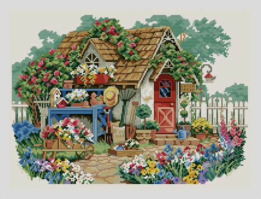 Garden Houses Cross Stitch Pattern Colorful Art DIY X-stitch Needlepoint Pattern Embroidery Chart Printable Instant Download PDF Design