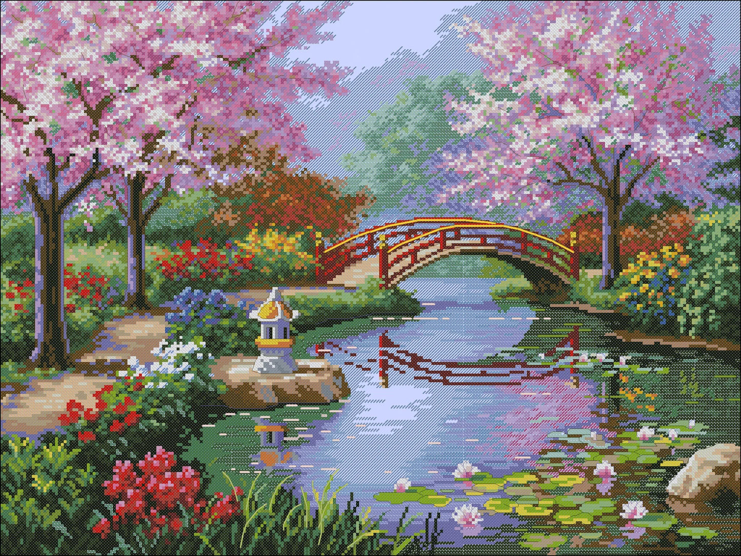 Garden Cross Stitch Pattern Colorful Art DIY X-stitch Chart Needlepoint Pattern Embroidery Chart Printable Instant Download PDF Design