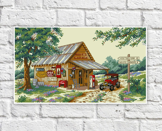Village House Cross Stitch Pattern Cars Colorful Art DIY X-stitch Needlepoint Embroidery Chart Printable Instant Download PDF Design