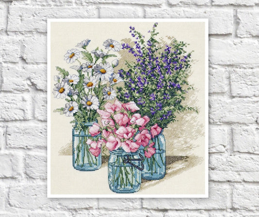 Flowers Bouquet Cross Stitch Pattern Colorful Art DIY X-stitch Chart Needlepoint Embroidery Chart Printable Instant Download PDF Design